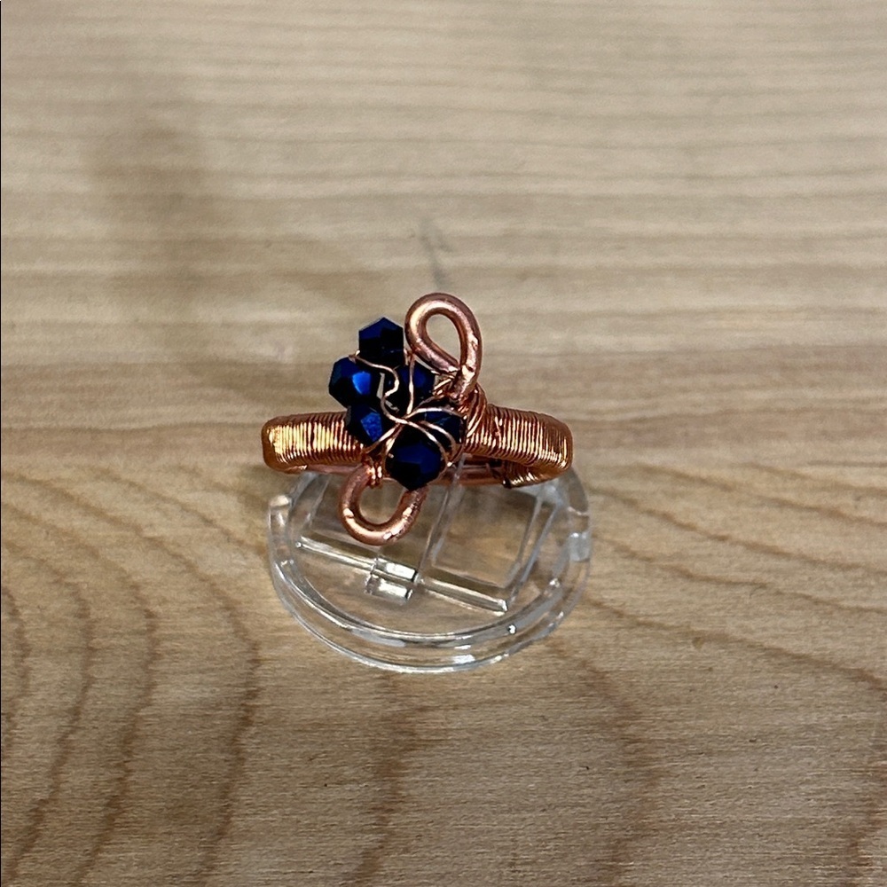 Elegant Copper and Blue Precious  beaded ring size 10